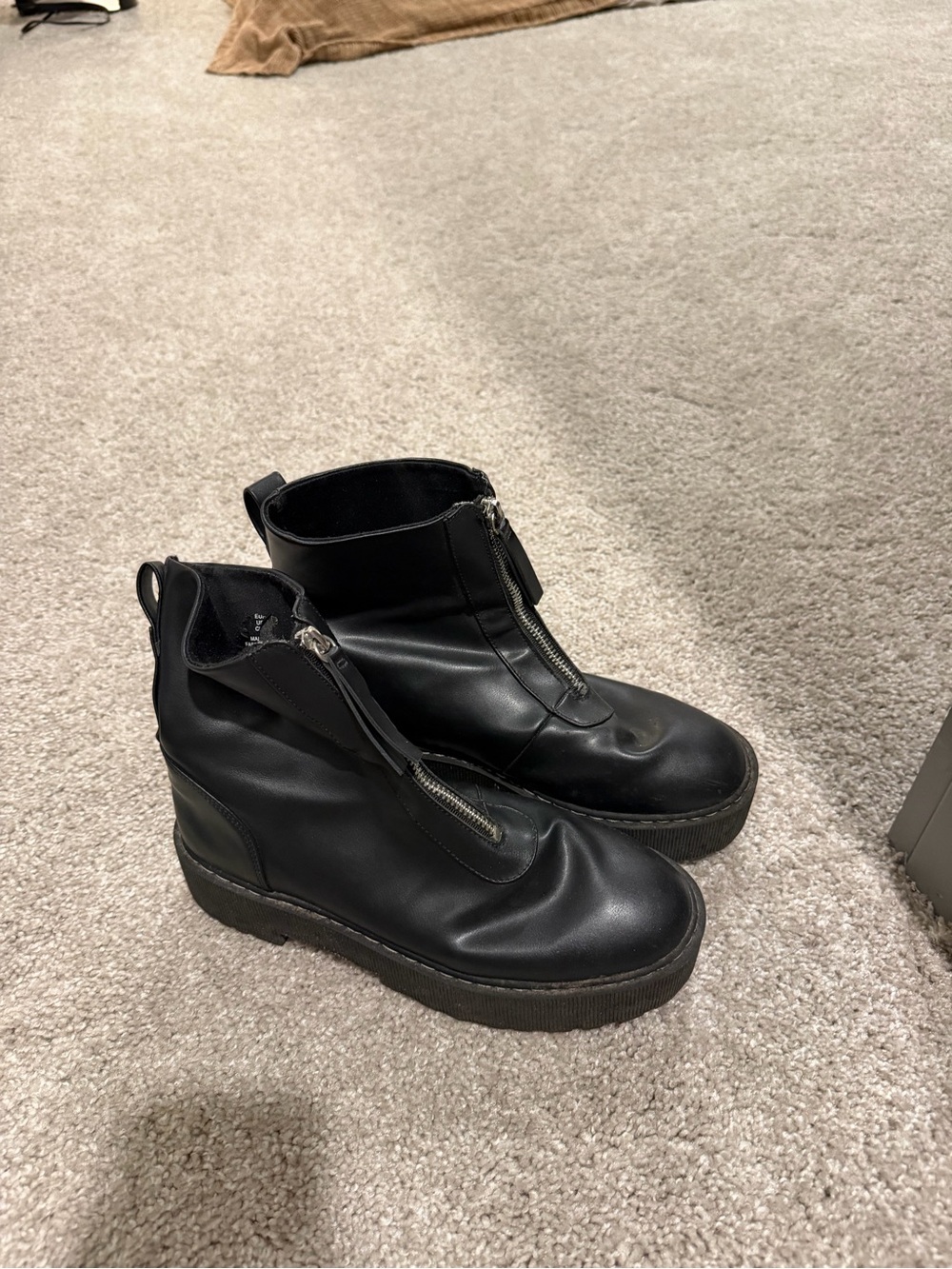 H&M Black Front-Zip Platform Ankle Boots